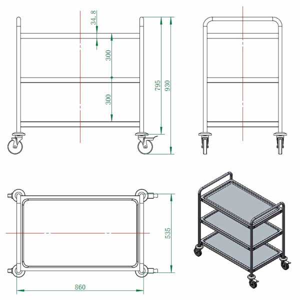 Servier-/ Transportwagen 3 Borden
